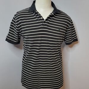 Polo Ralph Lauren Mens Medium Black Breton Stripe Cotton Short Sleeve Polo Shirt